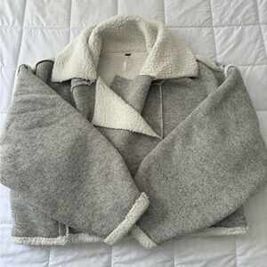 Free People Gray and Cream Teddy Jacket